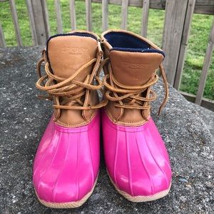 KIDS PINK SPERRY SALTWATER RAIN BOOT girls size 6